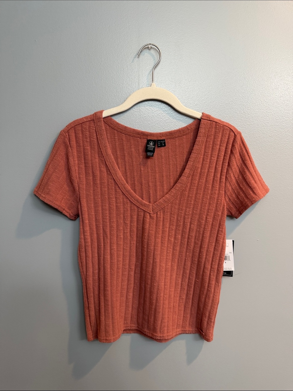 Volcom Ribbed V-Neck Short Sleeve Top - Rust